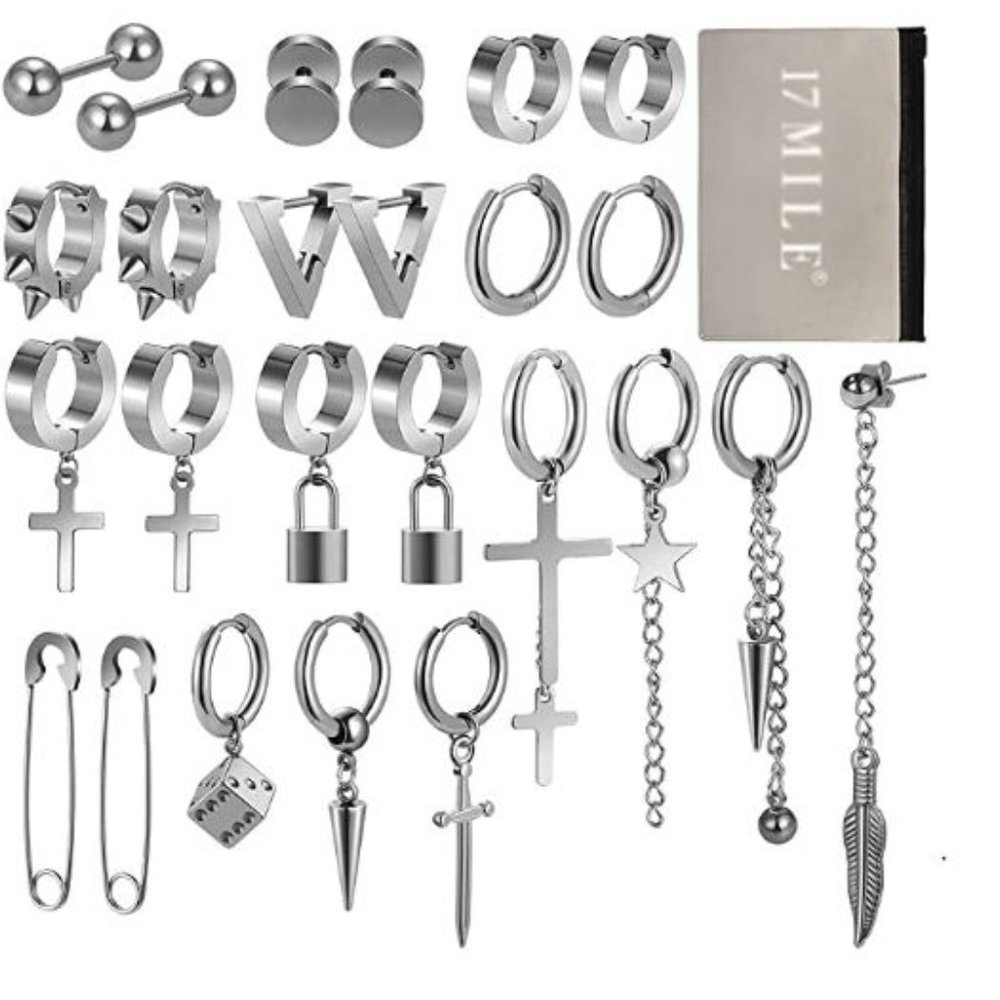 Black Cross Dangle Earrings for Men